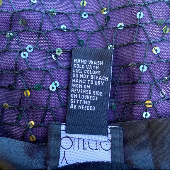 PLUS SIZE 2X BLACK SHEER SEQUIN SKIRT GOLD ART DECO PURPLE LINING HOLIDAY WITCHY - Picture 7 of 7